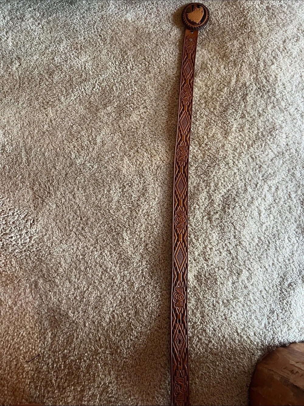 Hand finished Brown belt,genuine leather, Aztec design, eagle buckle